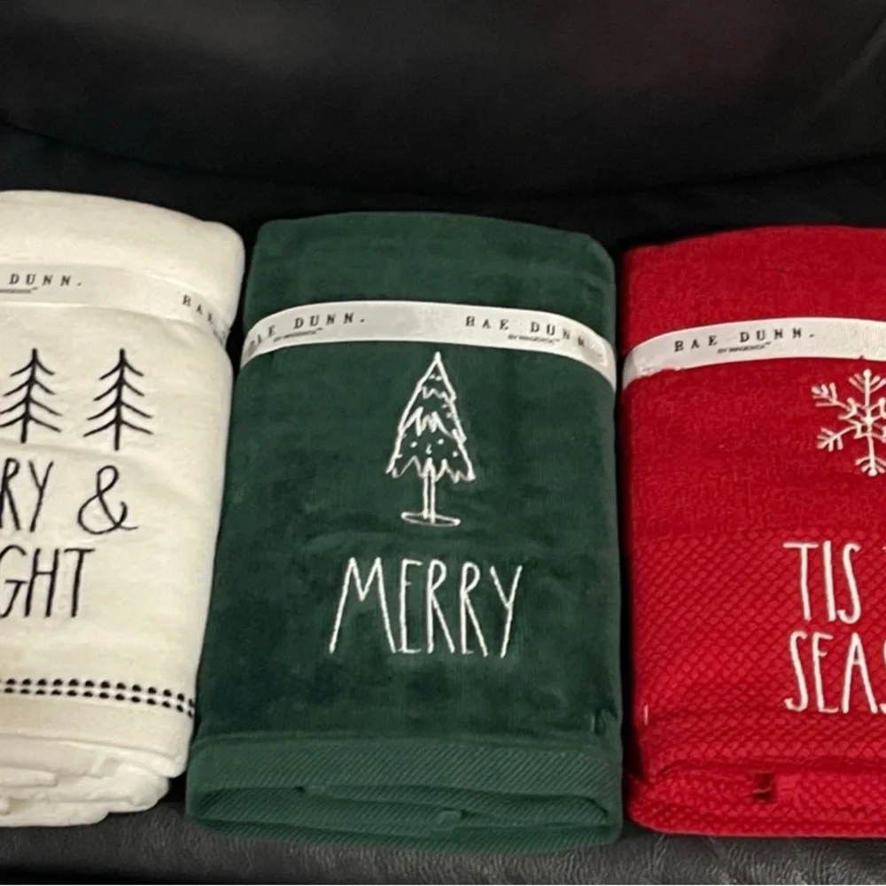 Rae Dunn Red Hand Towels with Snowflake Design